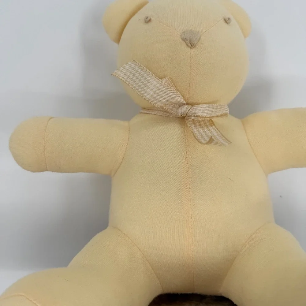 Vintage Ralph Lauren baby bear rattle plush soft yellow cream script tag 90s